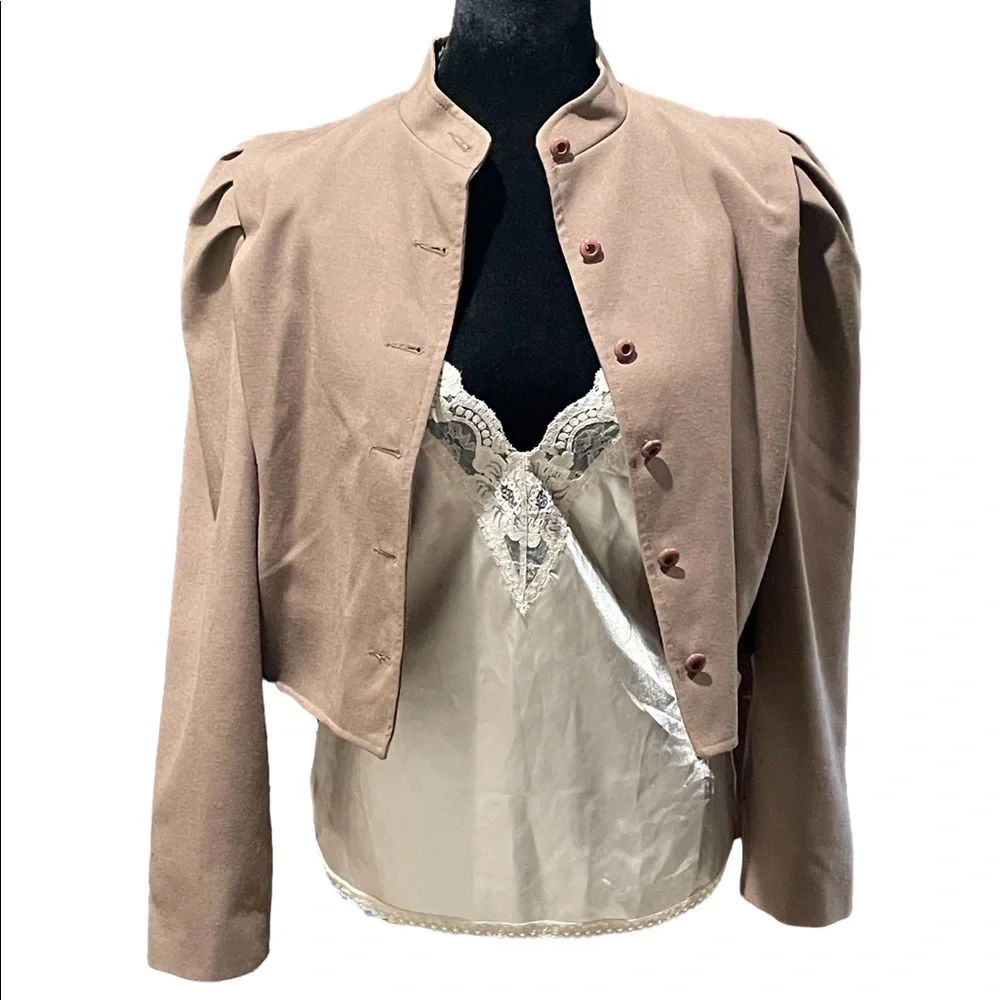 Vintage 80s Cropped Puffed Sleeves Academia Blazer - Picture 2 of 12